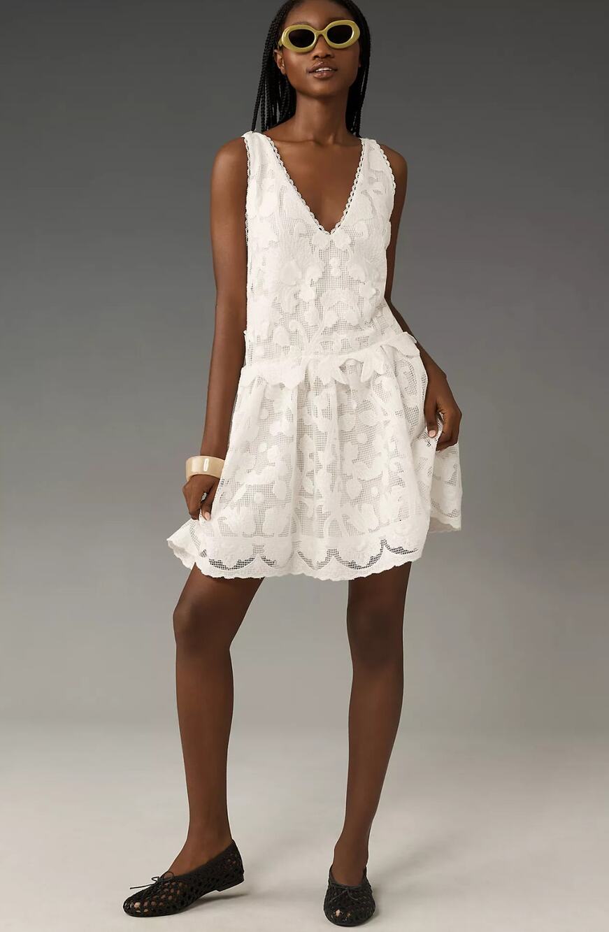 NWT Anthropologie Sleeveless White Lace Swing Mini Dress-XS